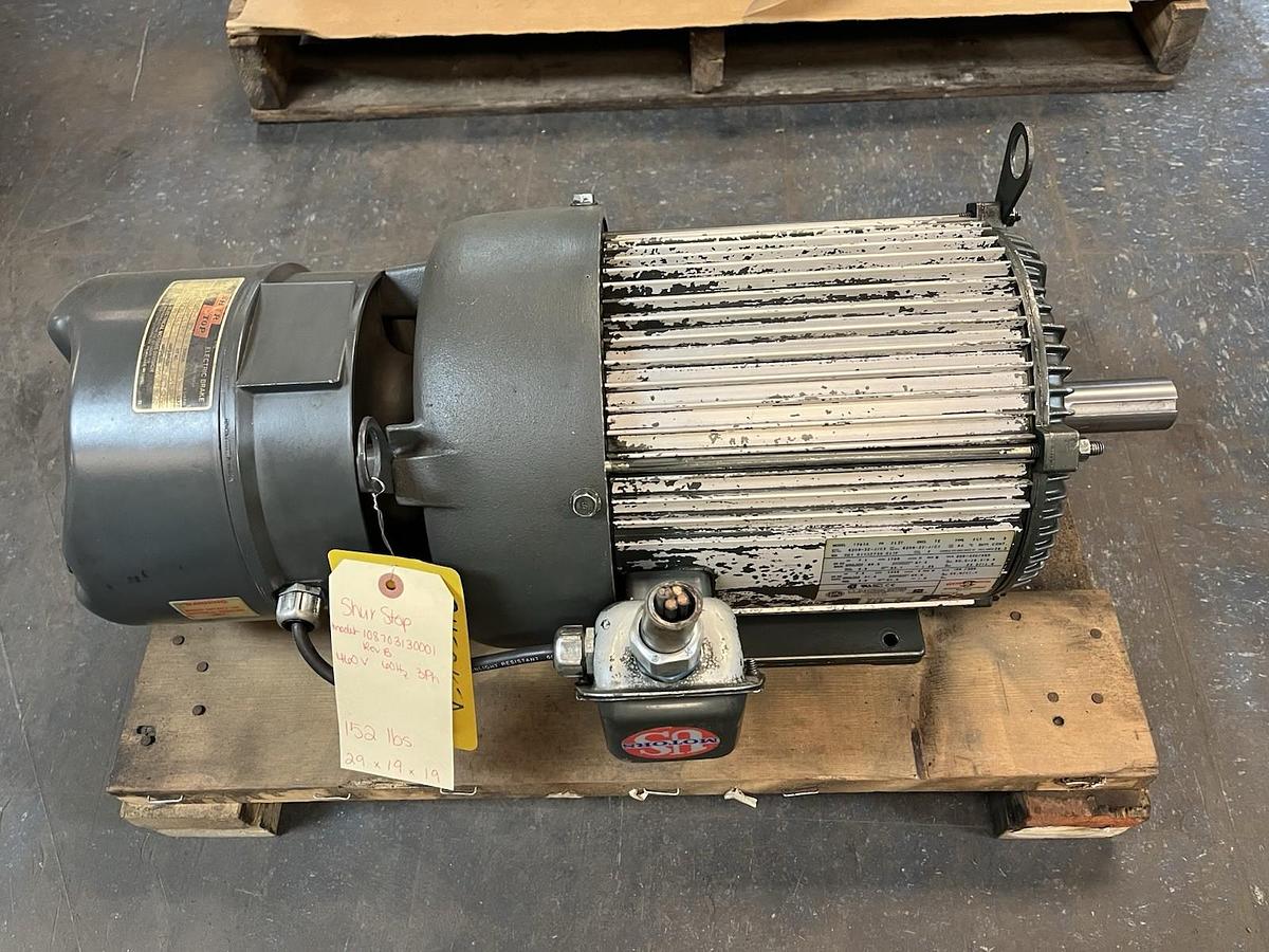 Used US MOTORS,T763A,BRAKE MOTOR 7.5HP 1760RPM 3PH 213T SHUR STOP BRAKE