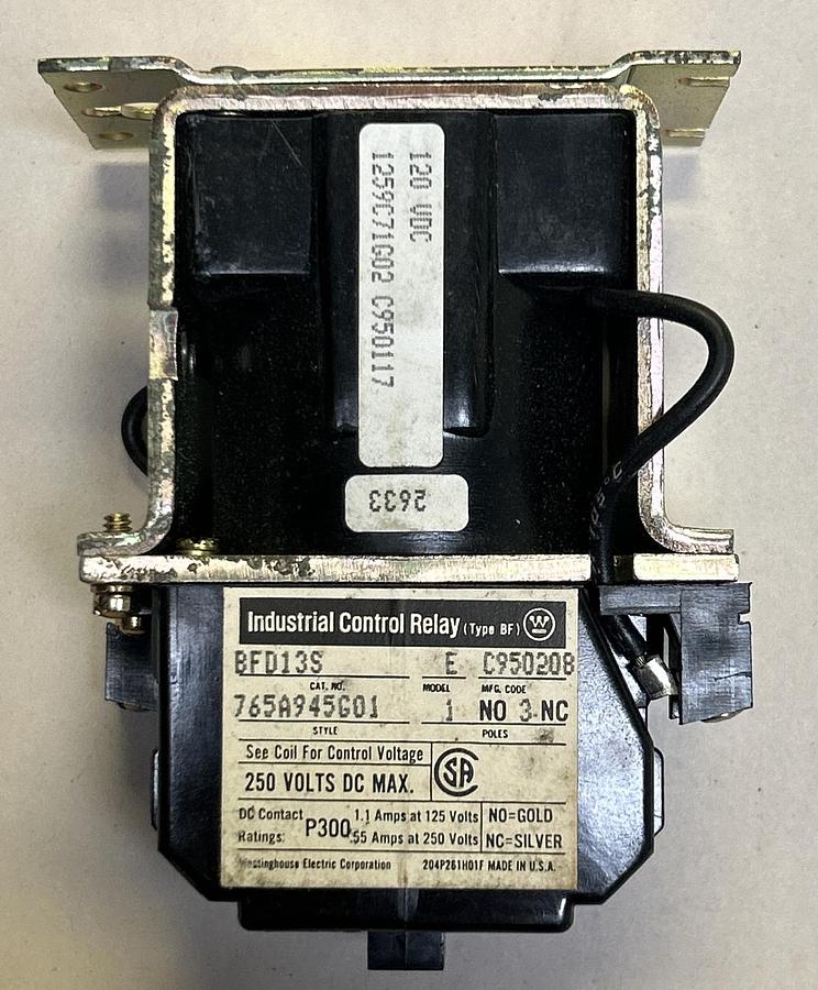 WESTINGHOUSE,BFD13S,CONTROL RELAY NOS