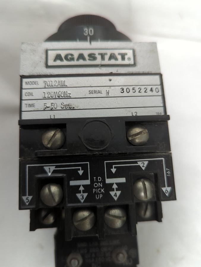 Used AGASTAT,7012ADL,TIME-DELAY RELAY 120V/60HZ 5-50 SECONDS PRE-OWNED