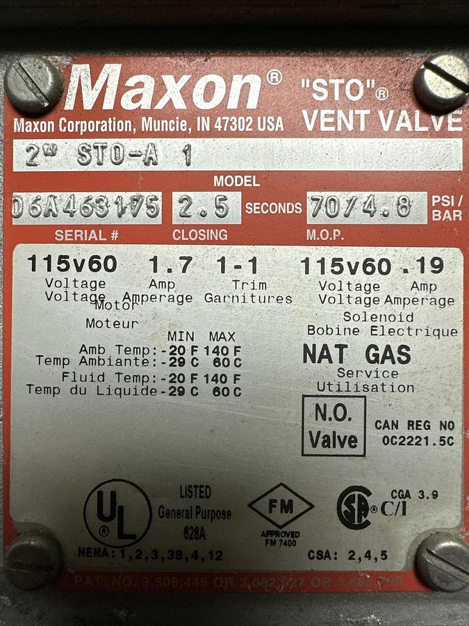 Maxon,2" STO-A 1,2" Gas Control Valve