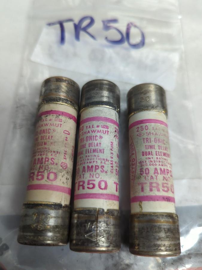Used GOULD SHAWMUT,TR50,TRI-ONIC FUSE 50 AMP LOT OF 3 PRE-OWNED