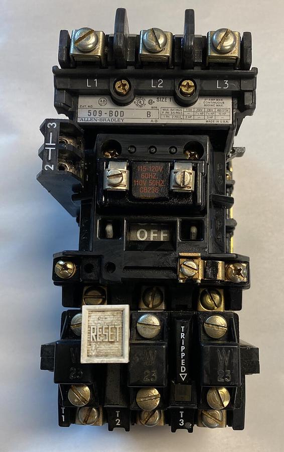Used Allen-Bradley,509-BOD,Series B Size 1 Motor Starter 27AMP 600V 3 Pole
