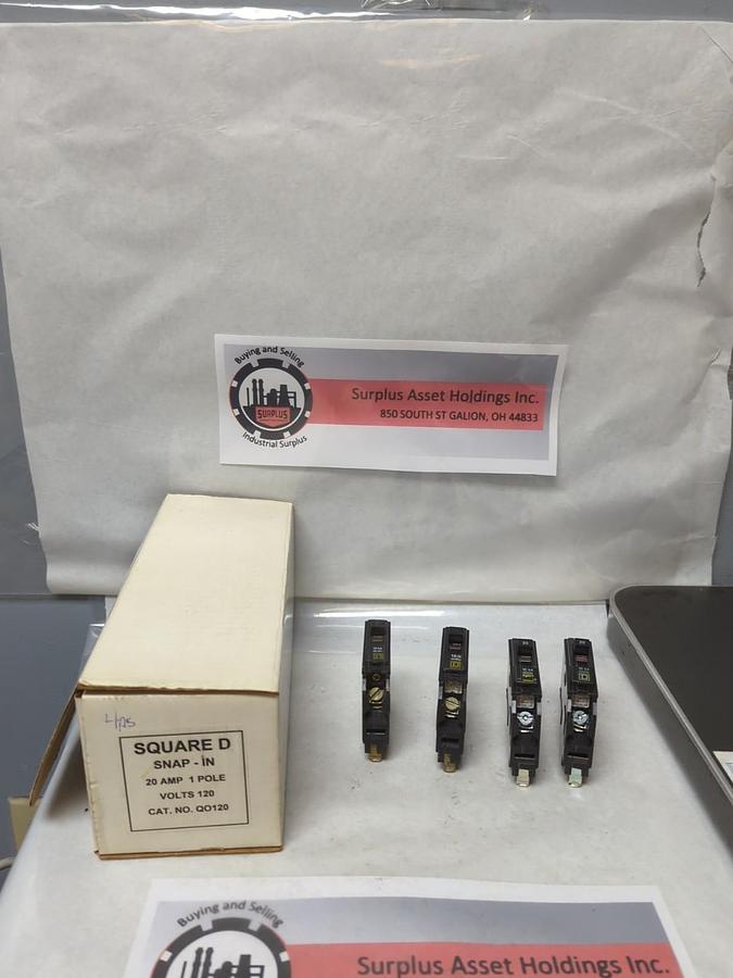 Used SQUARE D,QO120,CIRCUIT BREAKER 20 AMP 1-POLE LOT OF 4 PRE-OWNED