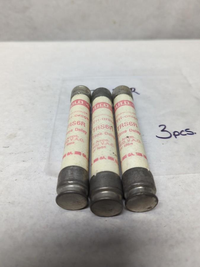 Used GOULD SHAWMUT,TRS6R,TRI-ONIC 6 AMP FUSE LOT OF 3 PRE-OWNED