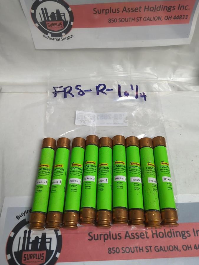 Used COOPER BUSSMANN,FRS-R-6-1/4,FUSETRON 6-1/4 AMP FUSE LOT OF 9 PRE-OWNED