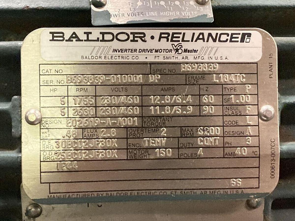 Used Baldor,B693839,5Hp 3PH Inverter Drive Brake Motor 1755rpm L184TC