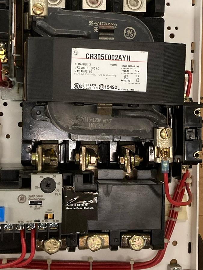 Used GE,E33752,Evolution FVNR Size 3 Dual FUSED Starter MCC Bucket 60Hz 120V 50A