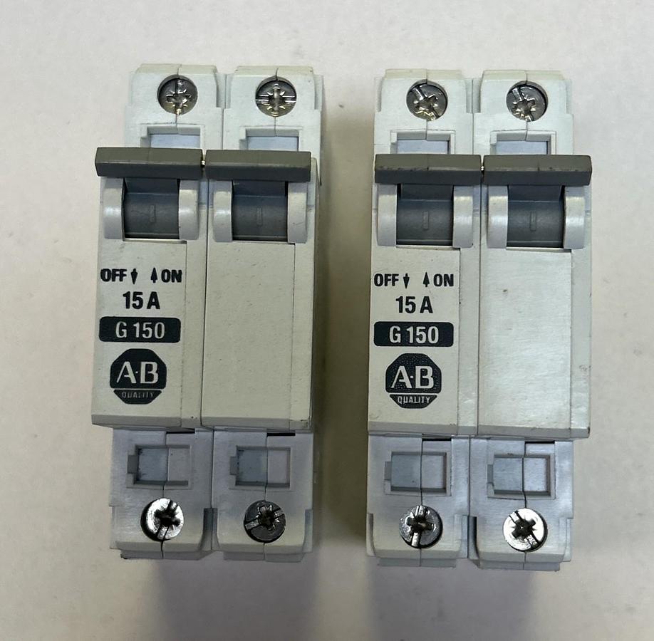 Used ALLEN BRADLEY,1492-CB2-G150,CIRCUIT BREAKER 15A 480/277V 2P LOT OF 2