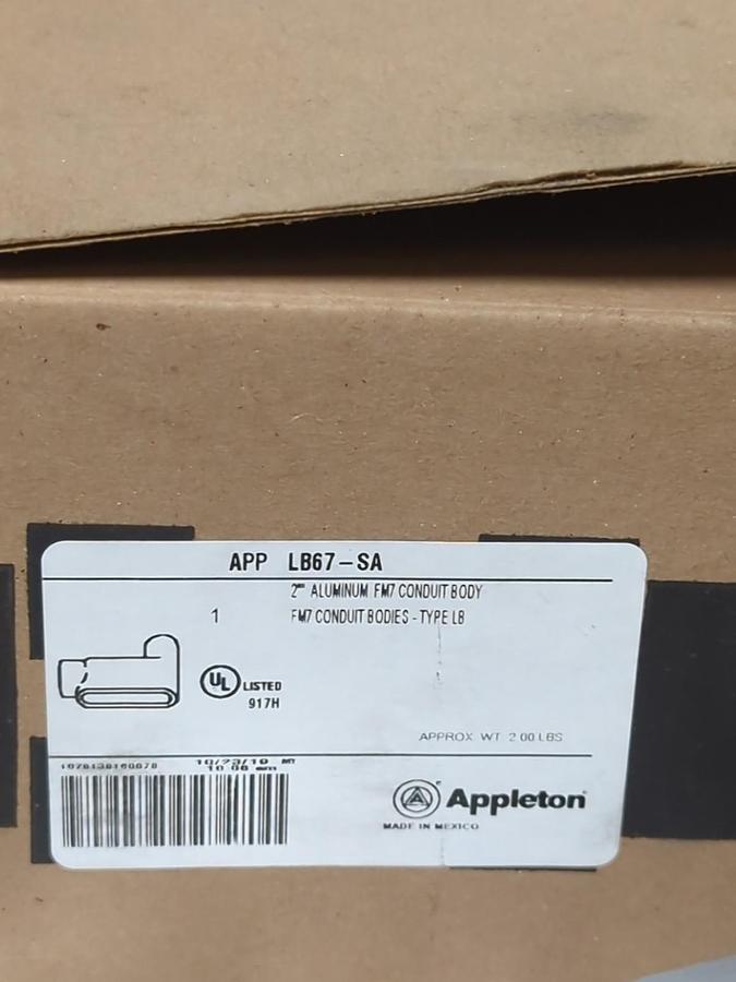 EMERSON,APP LB67-SA,TYPE LB ALUMINUN FM7 CONDUIT BODY 2 INCH NOS