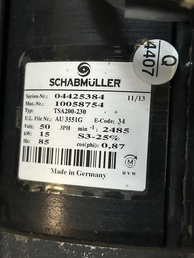 Used SCHABMULLER,TSA200-230,ELECTRIC MOTOR 50V 15KW