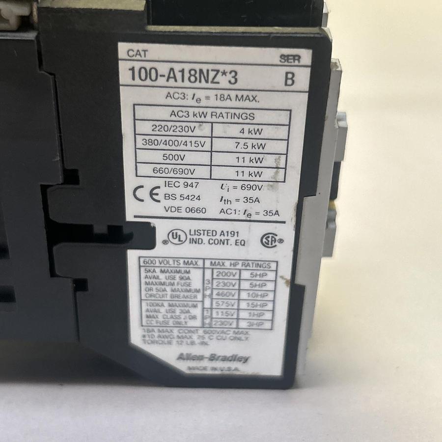 Used ALLEN BRADLEY,100-A18NZ*3,CONTACTOR 24VDC COIL