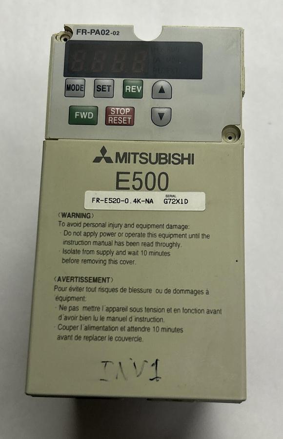 Used MITSUBISHI,FR-E520-0.4K,VARIABLE FREQUENCY DRIVE 0.4 KW 240V 3A