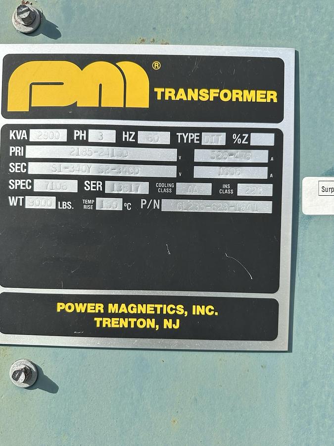 Used Magnetics,2000KVA 3 Phase Dry Type Transformer HV 2135/2415D-LV 340Y/340D