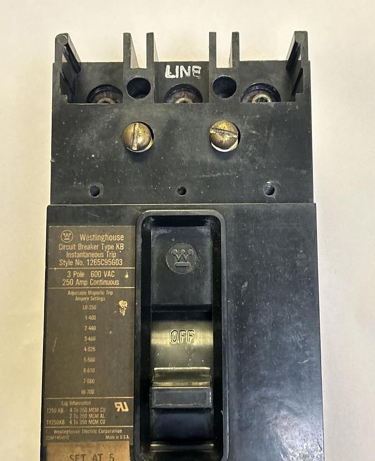 Used WESTINGHOUSE,1265C95G03,CIRCUIT BREAKER 250A 600V 3P