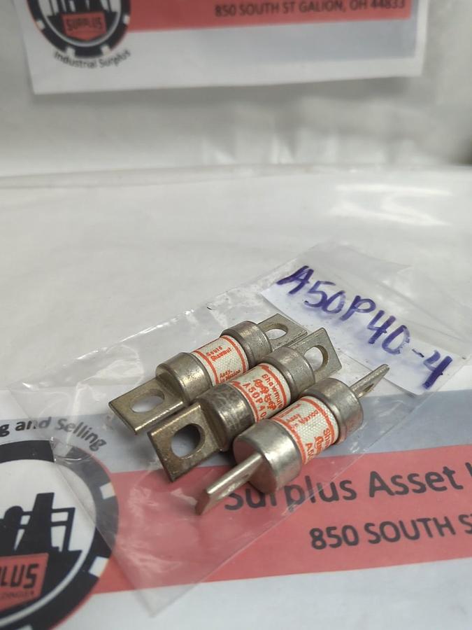 Used GOULD SHAWMUT,A50P40-4,TYPE 4 FUSE 40 AMP LOT OF 3 PRE-OWNED