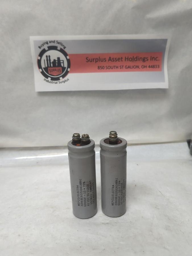 Used MEPCO/ELECTRA,3186BR602U02U40AMA1,CAPACITOR 600UF-10+75% LOT OF 2 PRE-OWNED