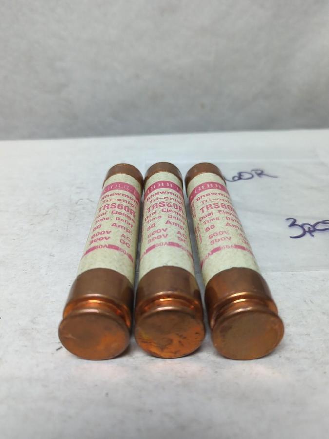 Used GOULD SHAWMUT,TRS60R,TRI-ONIC 60 AMP FUSE LOT OF 3 PRE-OWNED