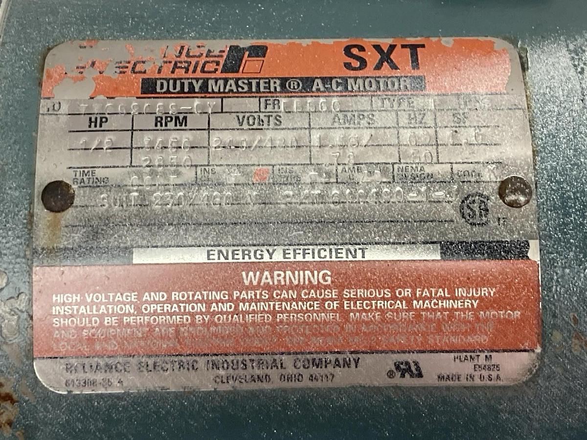 Used General Electric,B77C5908S-0Y,3-Phase A-C Motor 1/2Hp 3450/2850RPM 60/50Hz