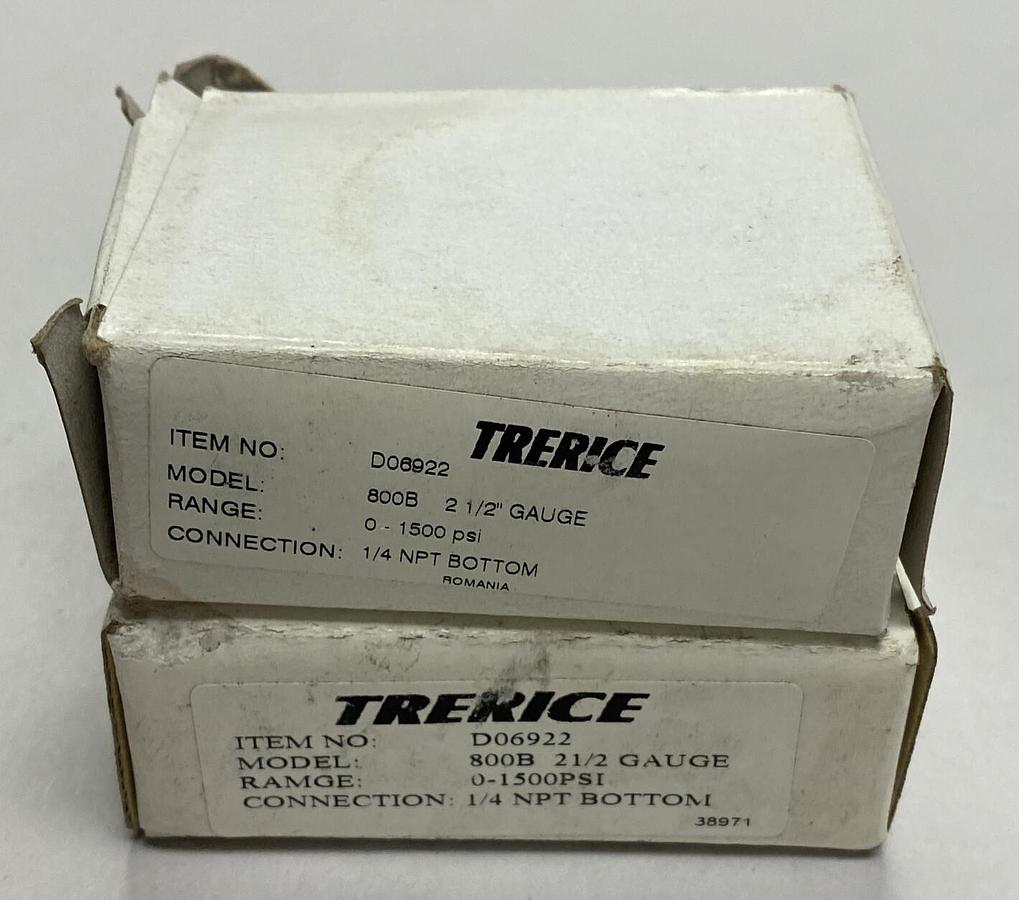 Trerice,D06922,Pressure Gauge 2-1/2 INCH 0-1500 PSI Lot Of 2 NOS