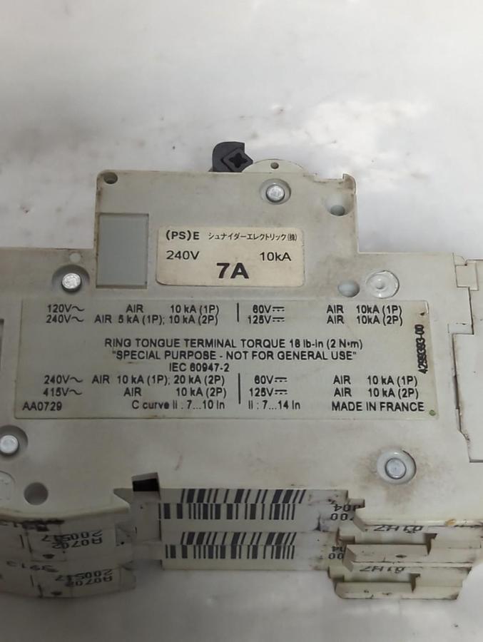 Used MERLIN GERIN,60242,CIRCUIT BREAKER C 7A 240V PRE-OWNED