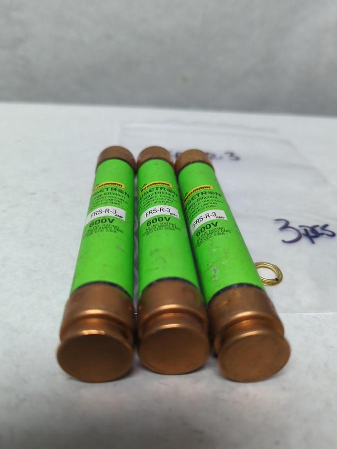 Used COOPER BUSSMANN,FRS-R-3,FUSETRON 3 AMP FUSE LOT OF 3 PRE-OWNED