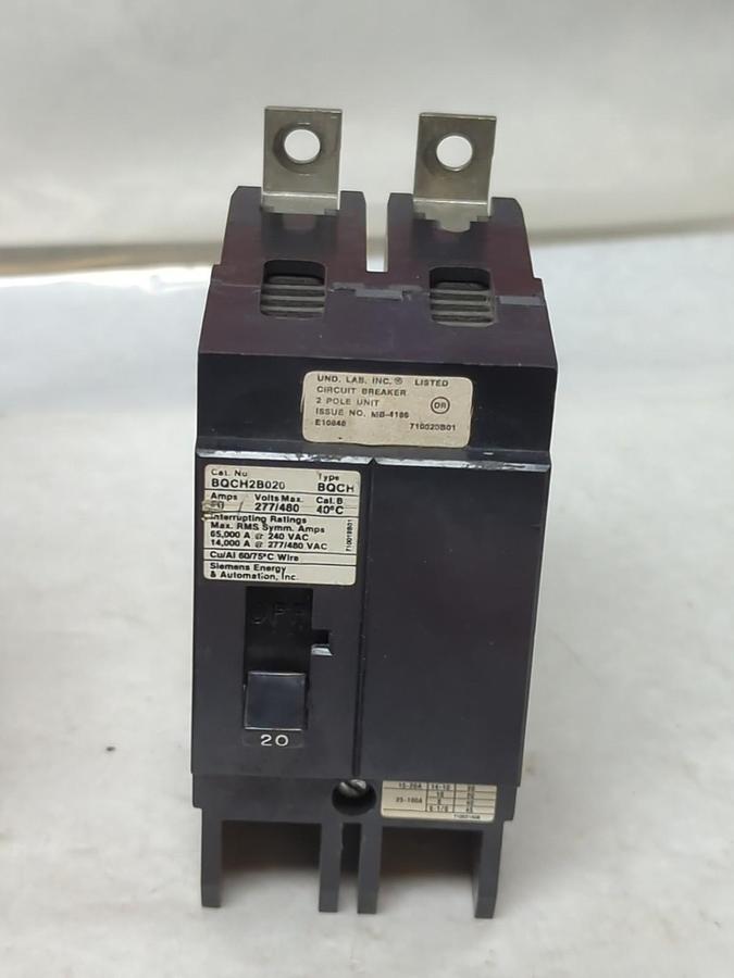 Used SIEMENS,BQCH2B020,CIRCUIT BREAKER 20 AMP 2-POLE PRE-OWNED