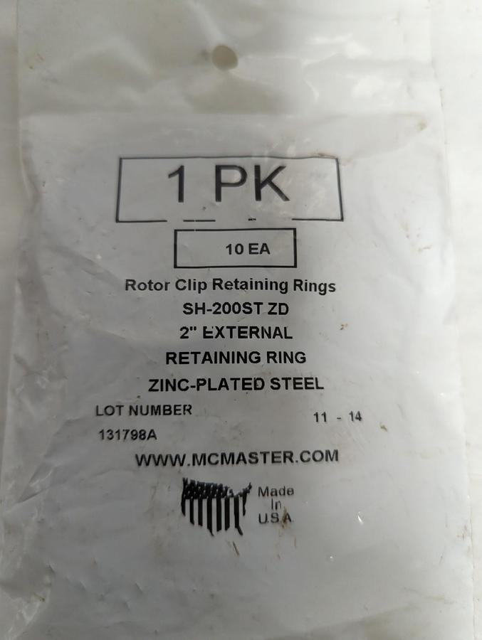 McMASTER,SH-200ST ZD,ROTOR CLIP 2 INCH RETAINING RINGS PACK OF 10 PCS NOS