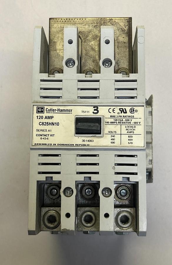 Used CUTLER-HAMMER,C825HN10,CONTACTOR 120A 600V 3P
