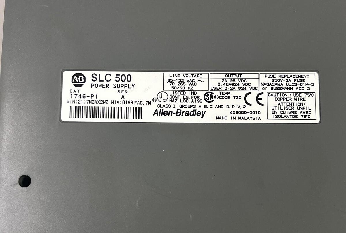 Used ALLEN BRADLEY,1746-A7,SLOT RACK W/ 1746-P1 POWER SUPPLY