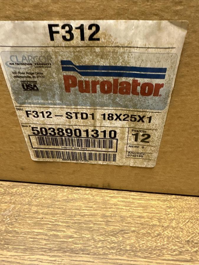 Purolator,F312-STD1 18X25X1,Air Filter open box of 6