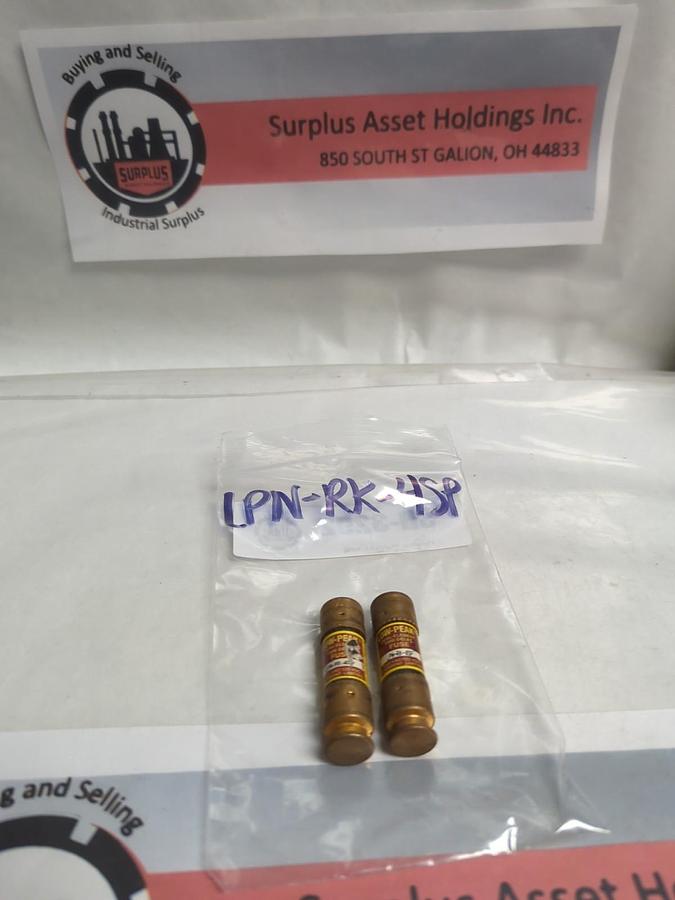 Used COOPER BUSSMANN,LPN-RK-4SP,LOW-PEAK 4 AMP FUSE LOT OF 2 PRE-OWNED