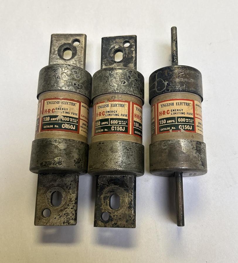 Used ENGLISH ELECTRIC,C150J,ENERGY LIMITING FUSE 150A 600V LOT OF 3