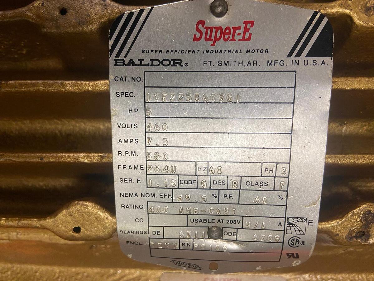 Used Baldor,Super E 284U 10F225X605G1,5HP Dual Shaft Motor 880rpm 460v