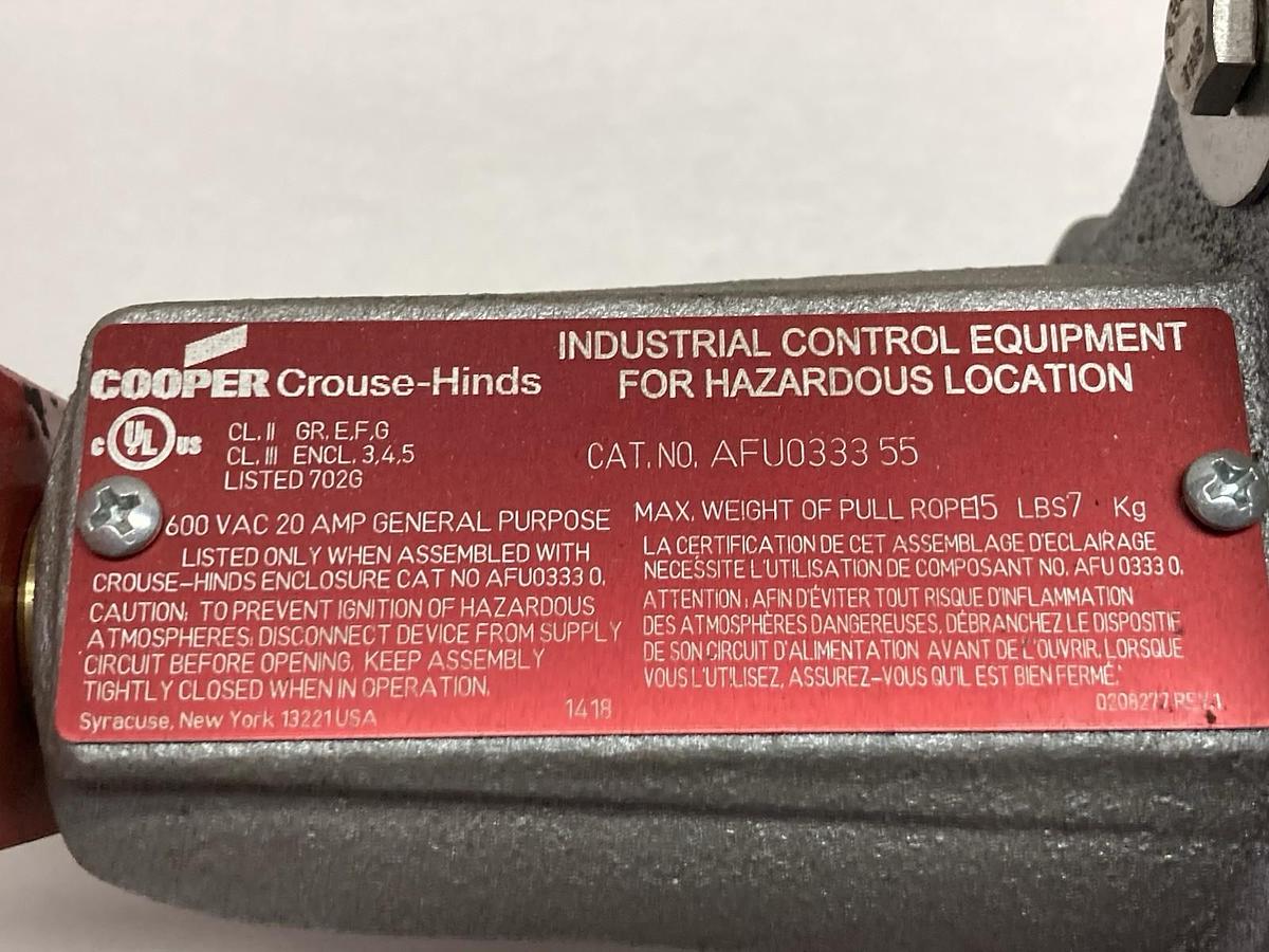 Used Cooper Crouse-Hinds,AFU0333 55,Control Switch 600Vac 20A