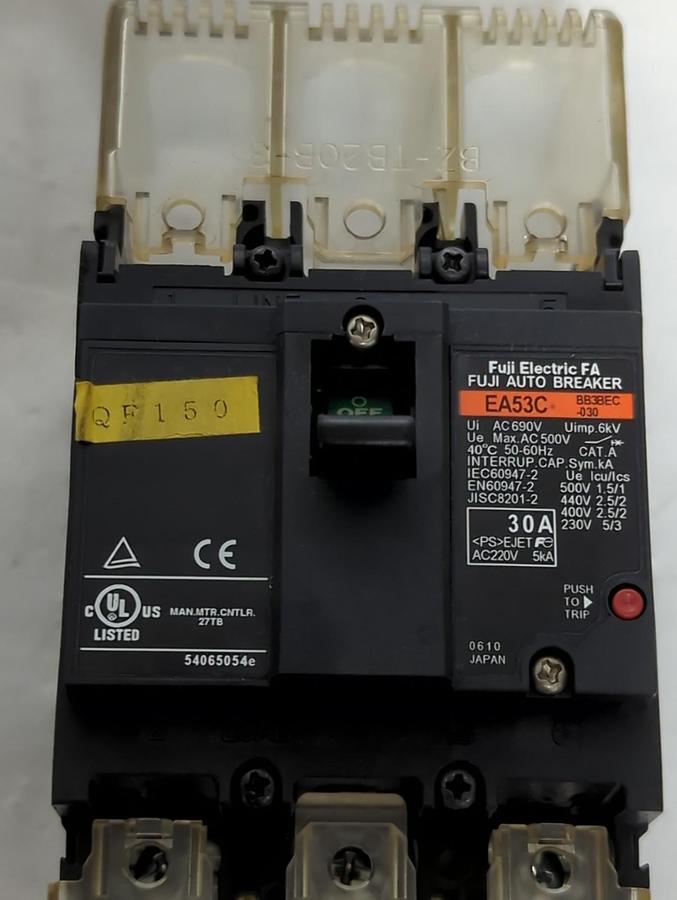 Used FUJI,BB3BEC-030,EA53C CIRCUIT BREAKER 30 AMP PRE-OWNED