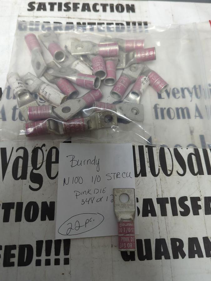 BURNDY,N100 1/0 STR CU,COMPRESSION LUG PINK DIE 348 OR 12 LOT OF 22 NOS