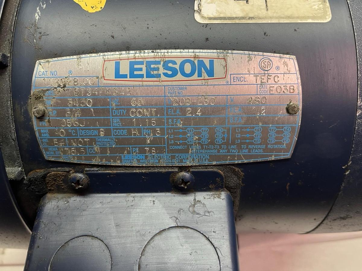 Used LEESON,113028.00,ELECTRIC MOTOR 3/4HP 3450RPM 3PH 056J