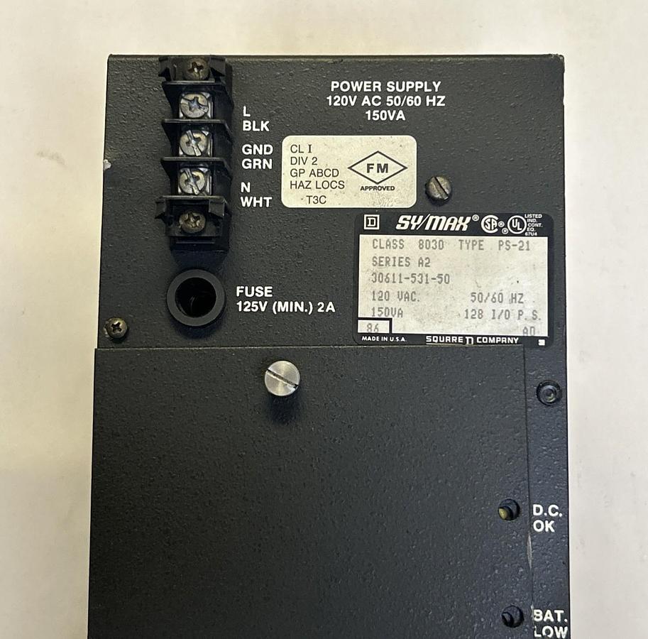 Used SQUARE D SYMAX,8030PS-21,POWER SUPPLY 150VA 120V
