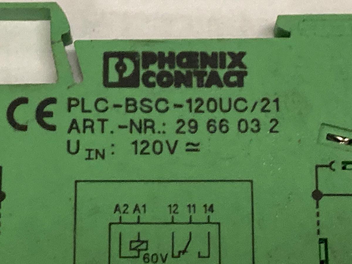 Used Phoenix Contact,PLC-BSC-120UC/21,Relay Base 2966032 120 VAC LOT OF 5