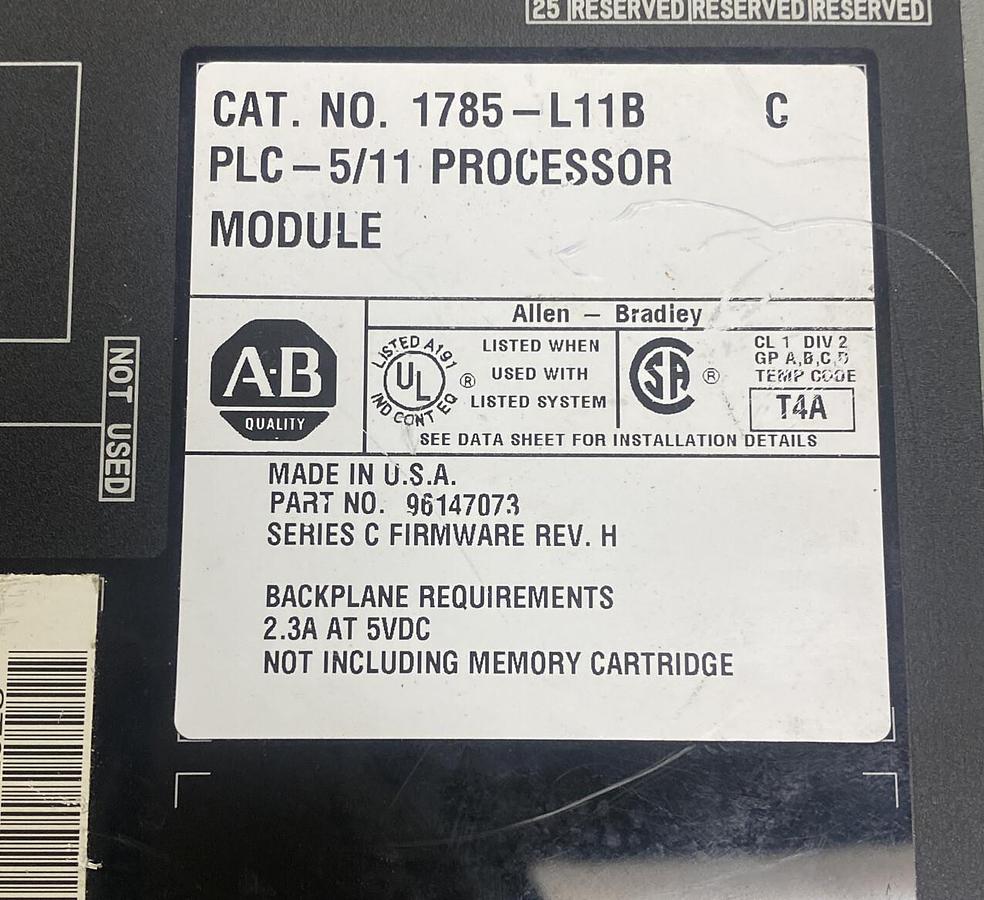 Used ALLEN BRADLEY,1785-L11B,SER C PLC-5/11 PROCESSOR MODULE