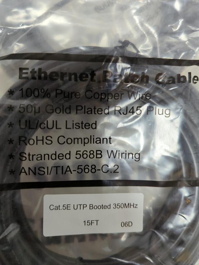 ETHERNET,5E UTP,BOOTED PATCH CABLE 350MHZ 15 FT LOT OF 8 NEW