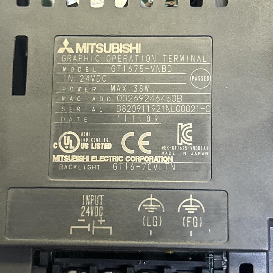 Used MITSUBISHI,GT1675-VNBD,COLOR TOUCH SCREEN INTERFACE PANEL