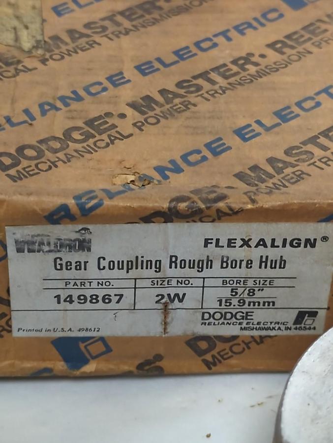 WALDRON,149867,GEAR COUPLING ROUGH BORE HUB SIZE-2W 5/8 INCH BORE NOS