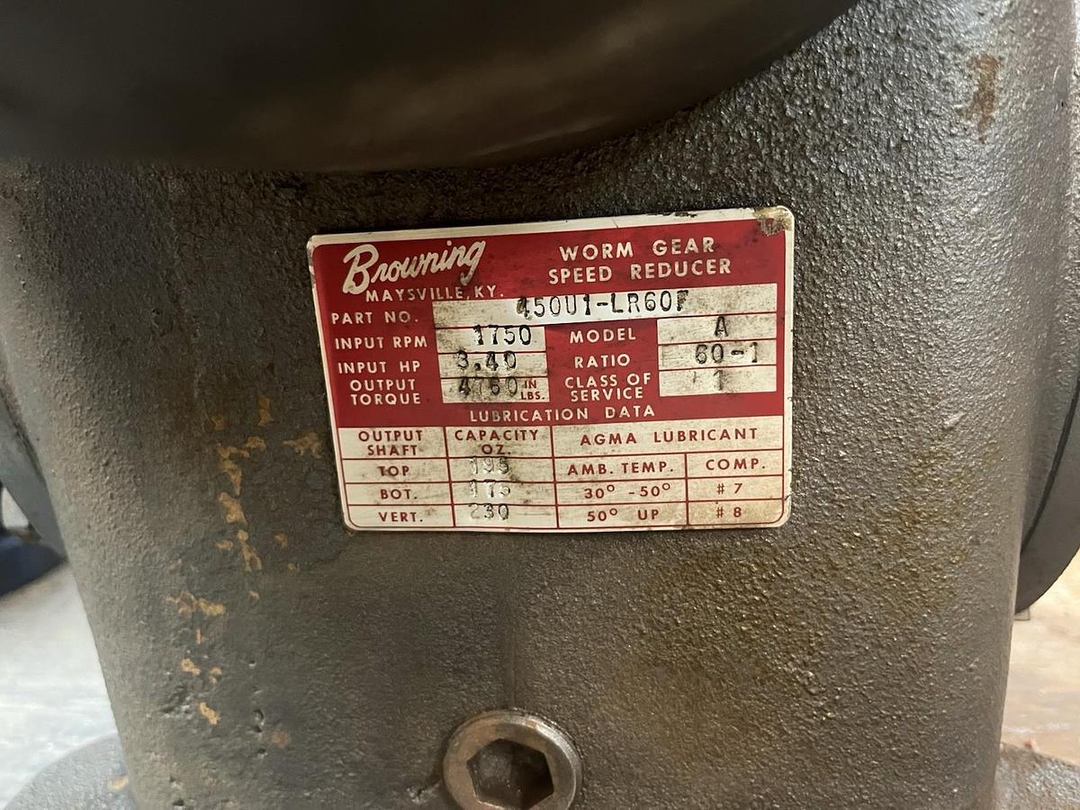 Used BROWNING,450U1-LR60F,WORM GEAR SPEED REDUCER RATIO 60 3.40HP 1750RPM