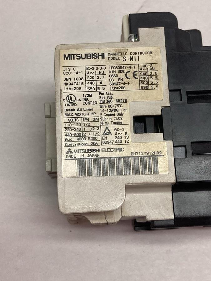 Used Mitsubishi,S-N11,Magnetic Contactor 20A