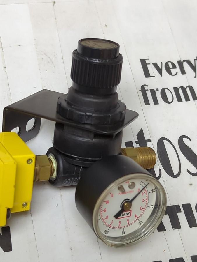 Used NORGREN,T08-000E1P0,SHUT-OFF VALVE W/ ASO 127112-00 PNEUMATIC REGULATOR