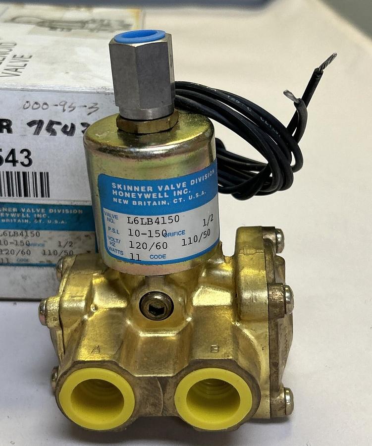Used SKINNER,L6LB4150,SOLENOID VALVE 10-150PSI 1/2INCH NEW
