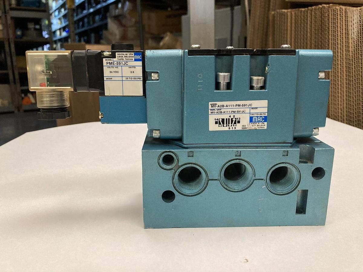 Used MAC Valves,MV-A2B-A211-PM-591JC,Solenoid Valve w/MM-A2B-221 & PME-591JC