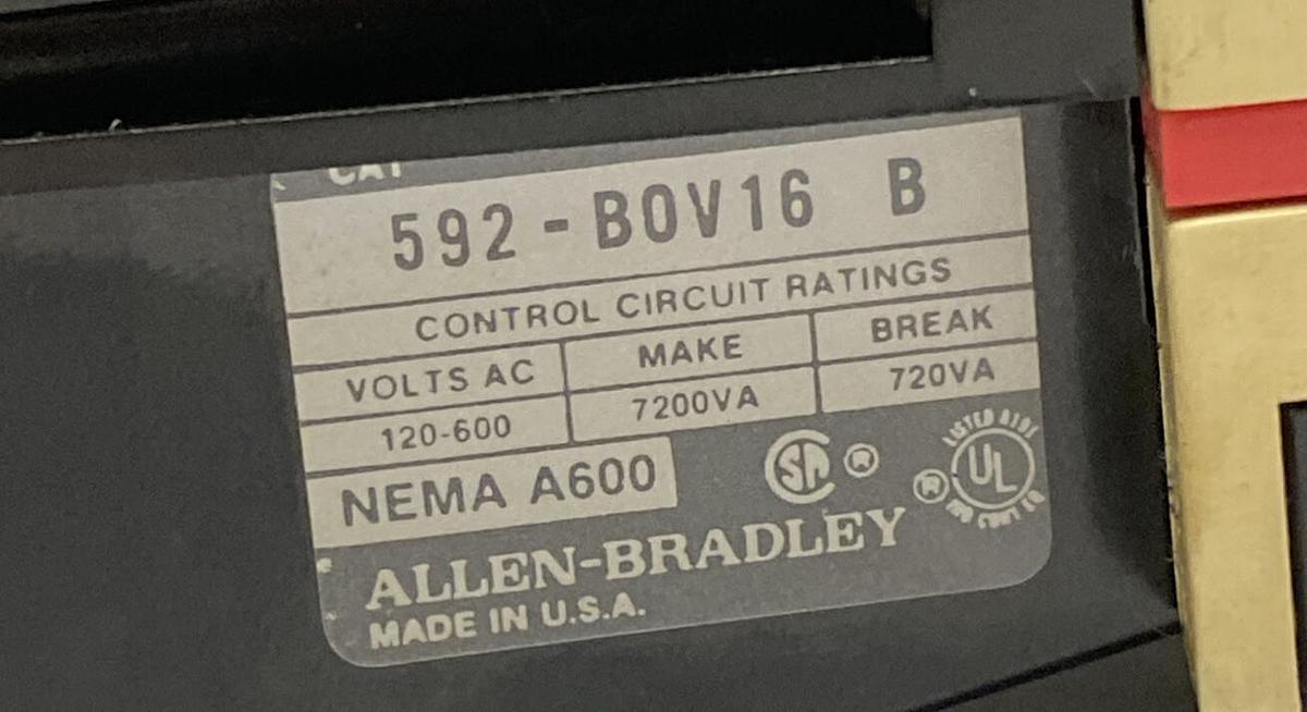 Used Allen-Bradley,592-B0V16,Ser B Overload Relay