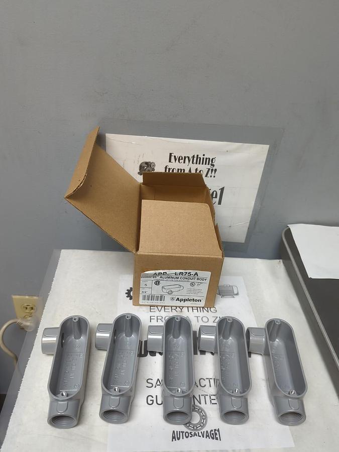 APPLETON,LR75-A,3/4 INCH FORM 85 ALUMINUM CONDUIT BODY BOX OF 5 NEW